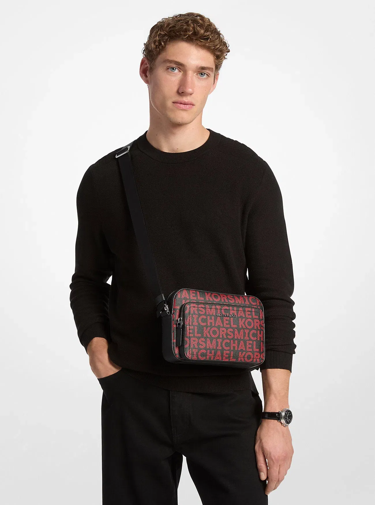 Michael Kors Cooper Graphic Logo Flight Bag Bright Red