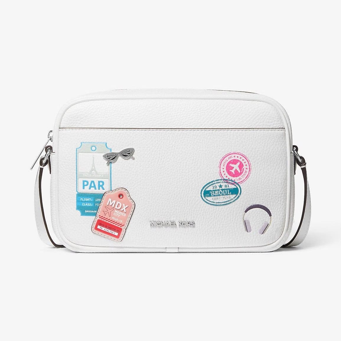 Michael Kors Jet Set Large Embellished Camera Crossbody Bag Optic White