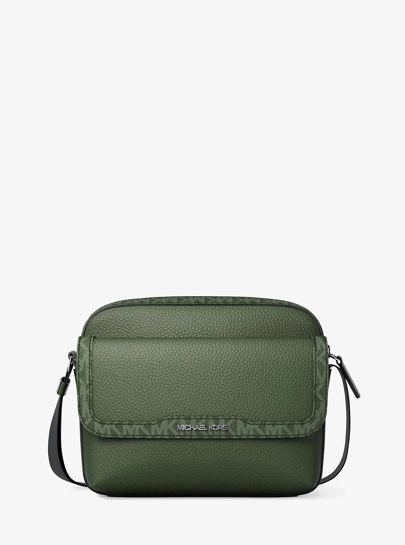 Michael Kors Cooper Medium Pebbled Leather and Signature Logo Camera Crossbody Bag Moss