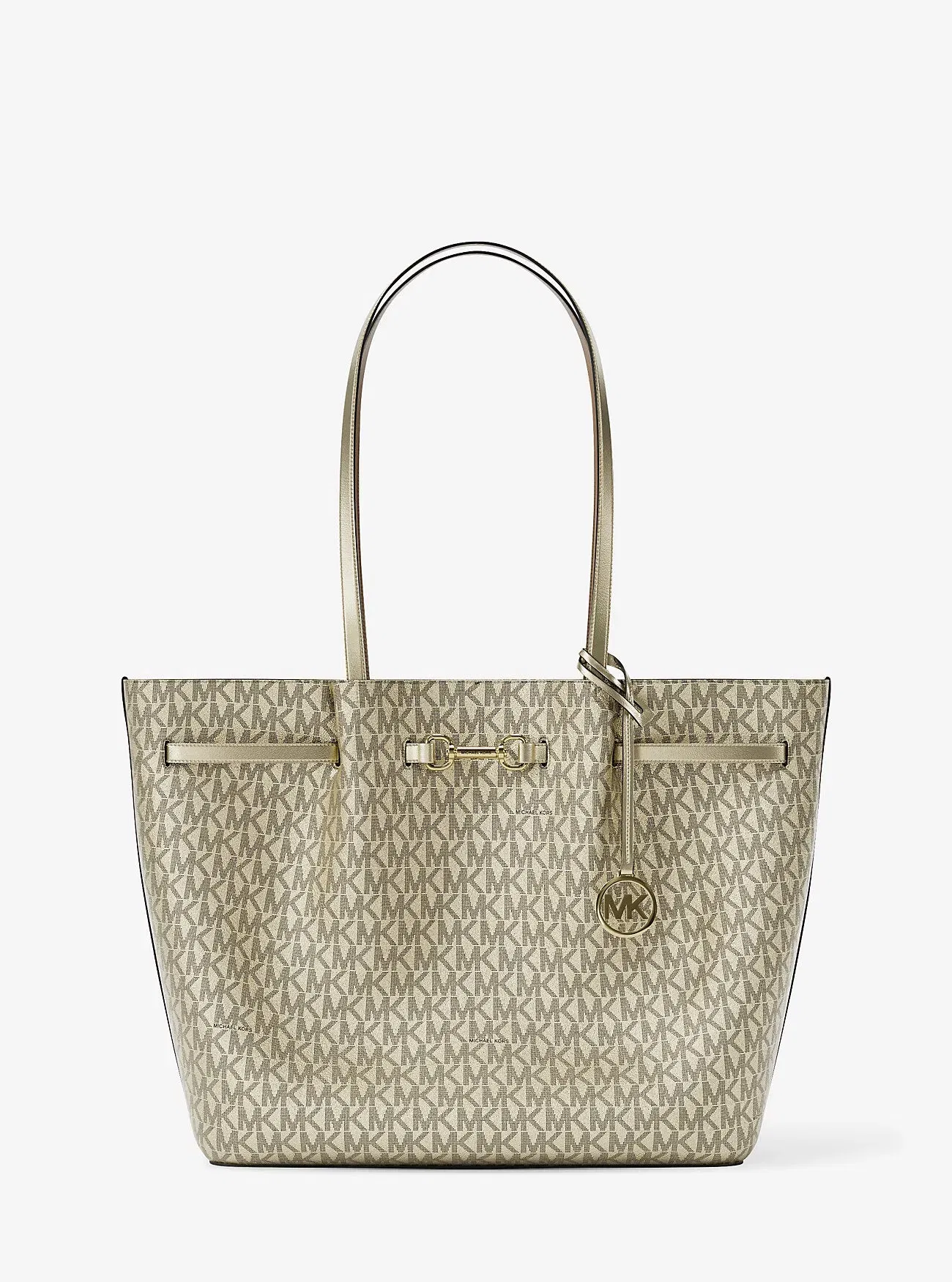 Michael Kors Carson Large Metallic Signature Logo Tote Bag Pale Gold