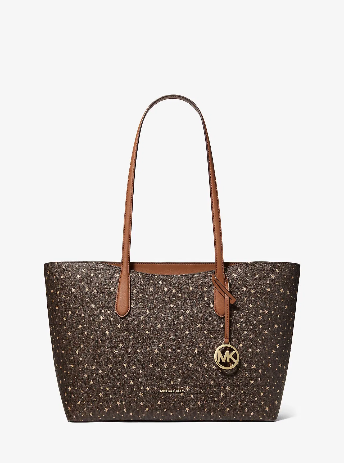 Michael Kors Arden Large Printed Signature Logo Top-Zip Tote Bag Brown