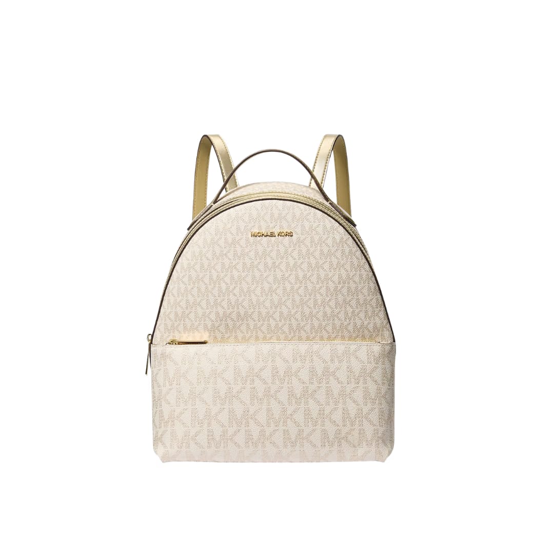 Michael Kors Sheila Medium Two-Tone Signature Logo Backpack Pale Gold
