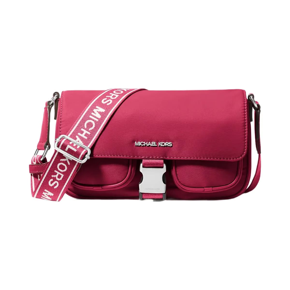 Michael Kors Khai Medium Nylon Messenger Bag Dk Raspberry