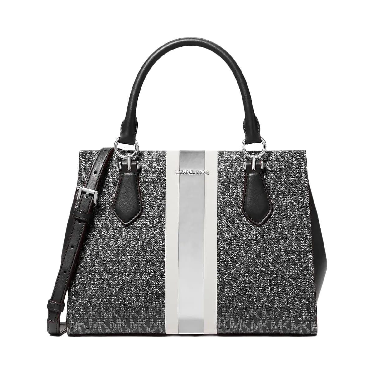 Michael Kors Marilyn Medium Signature Logo Stripe Satchel Black