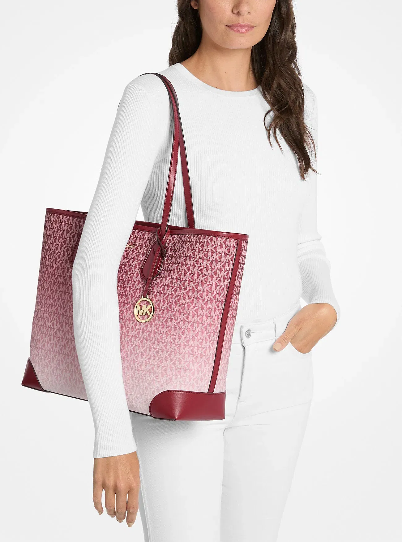 Michael Kors Eva Large Ombre Signature Logo Tote Bag Cherry