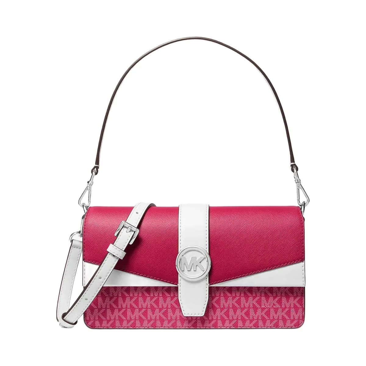 Michael Kors Greenwich Medium Signature Logo Convertible Shoulder Bag Dark Raspberry Multi
