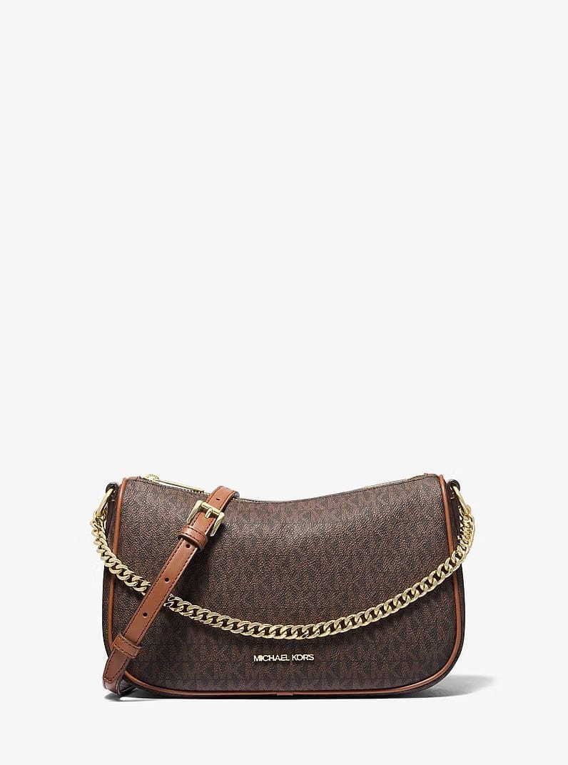 Michael Kors Carmela Medium Signature Logo Convertible Crossbody Bag Brown