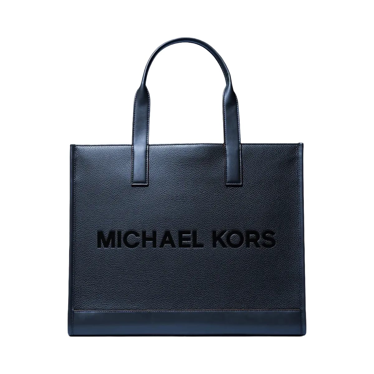 Michael Kors Cooper Logo Embossed Pebbled Leather Tote Bag Navy