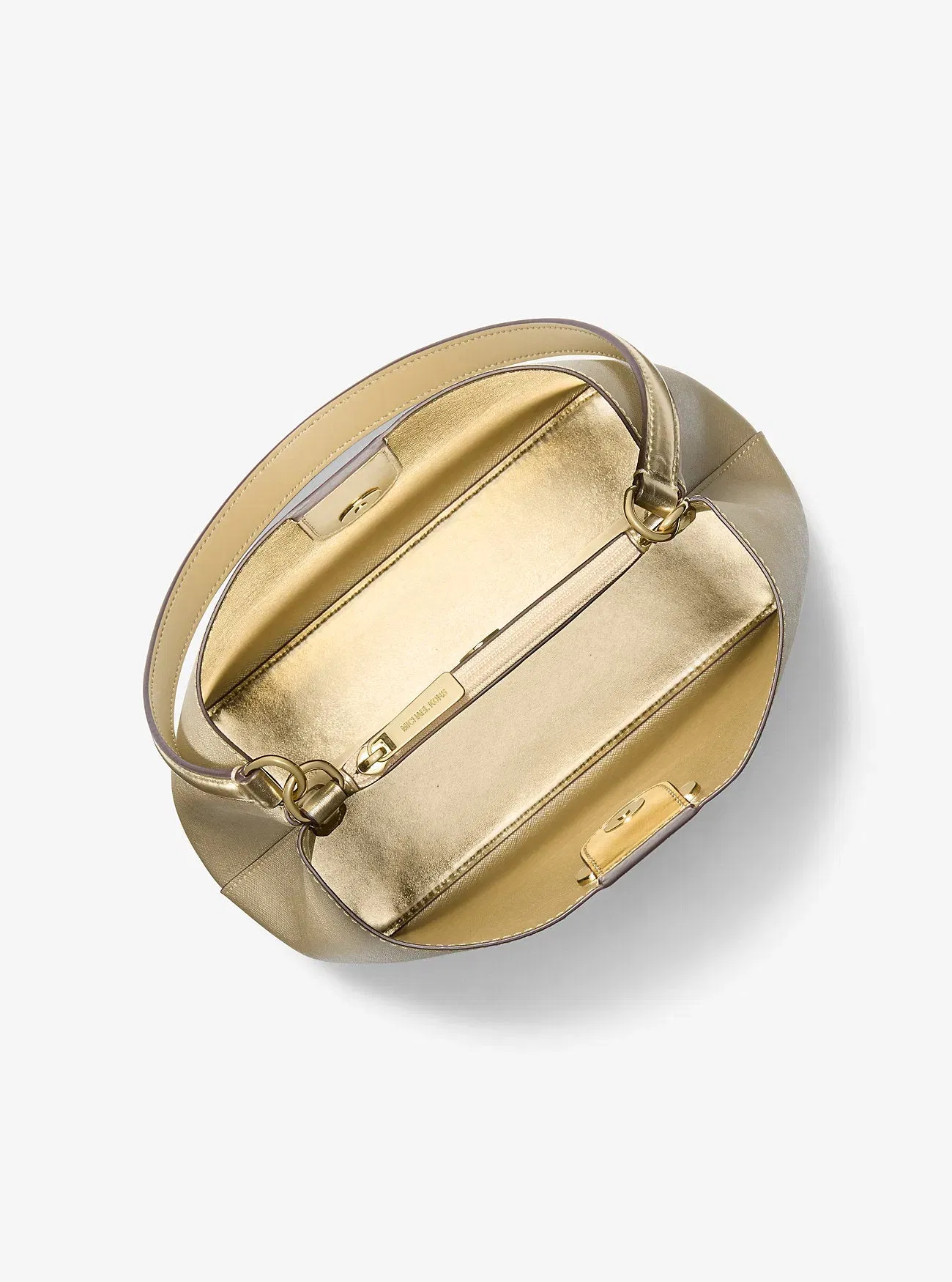 Michael Kors Pratt Medium Metallic Shoulder Bag Pale Gold