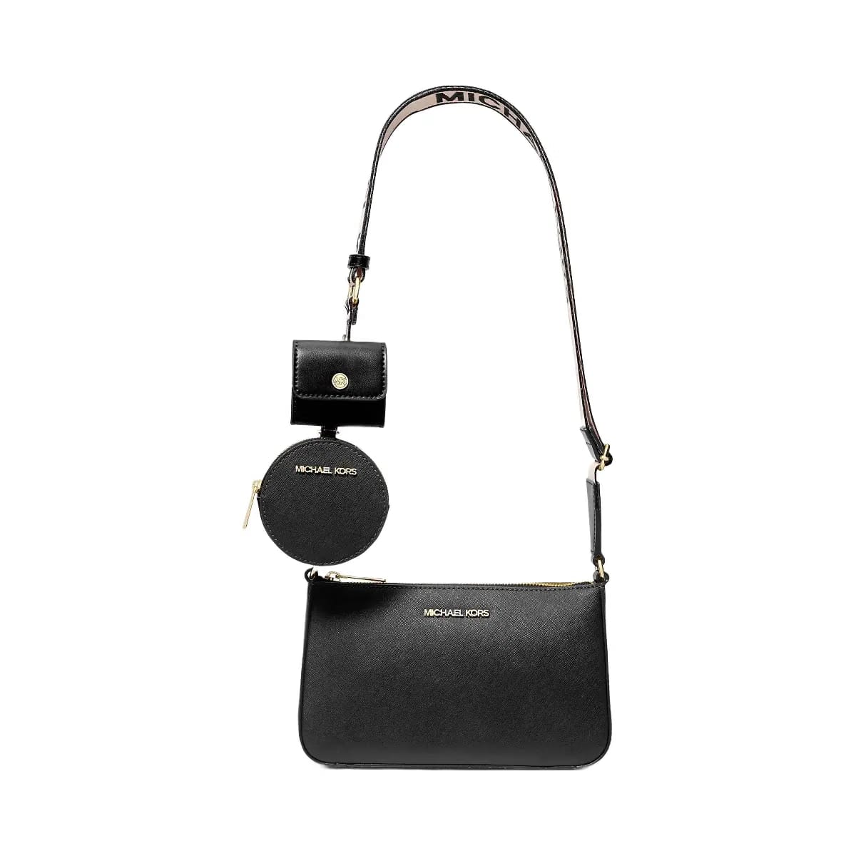 Michael Kors Jet Set Saffiano Leather Crossbody Bag with Case for Apple Airpods Pro Black