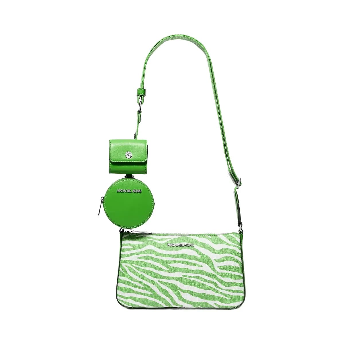 Michael Kors Jet Set Leather Medium Animal Print Logo Crossbody Bag With Case For Apple Airpods Pro® Jungle