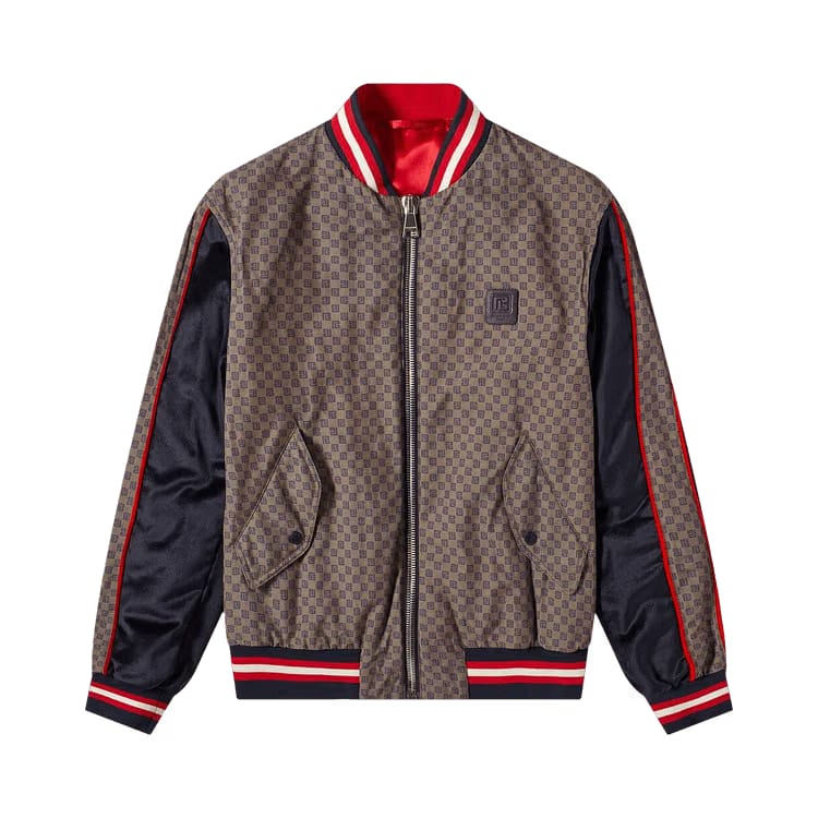 Balmain Mini Monogram Bomber Jacket Brown/Dark Brown/Navy/Red