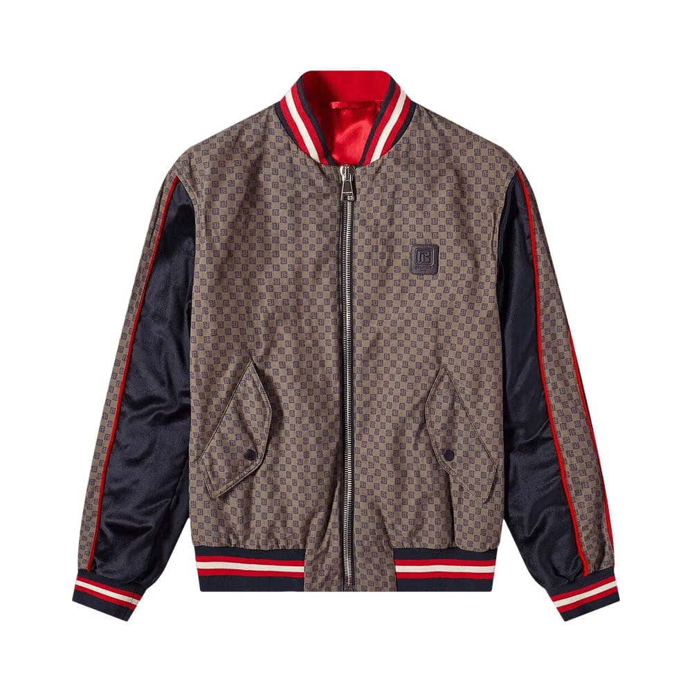 Balmain Mini Monogram Bomber Jacket Brown/Dark Brown/Navy/Red
