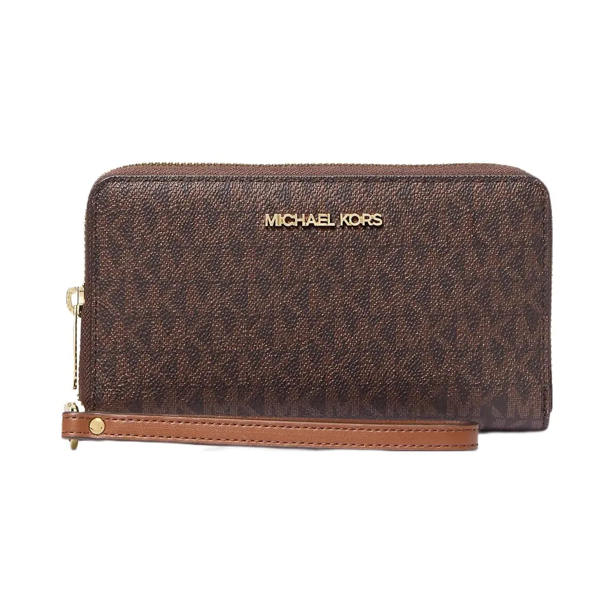 Michael Kors Jet Set Signature Logo Smartphone Wristlet Brown