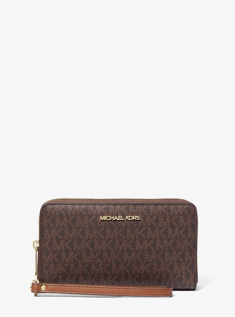 Michael Kors Jet Set Signature Logo Smartphone Wristlet Brown