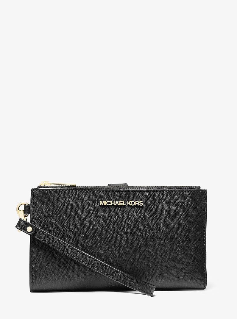 Michael Kors Jet Set Large Leather Smartphone Wristlet Wallet Black