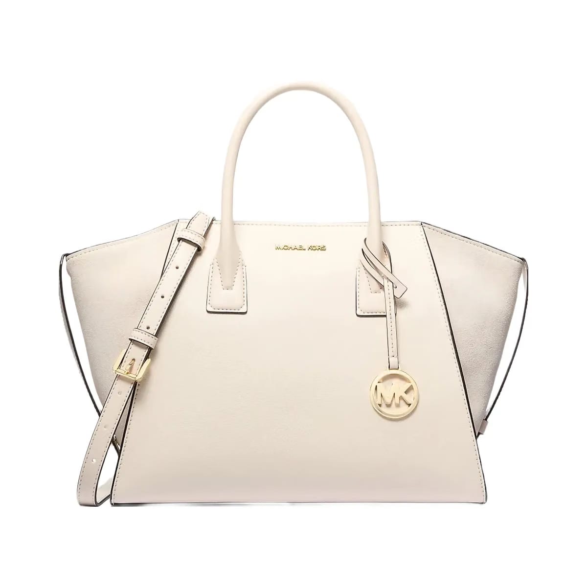 Michael Kors Avril Large Leather and Suede Satchel Lt Cream