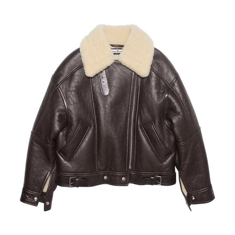 Acne Studios Leather Shearling Jacket Dark Brown/Beige