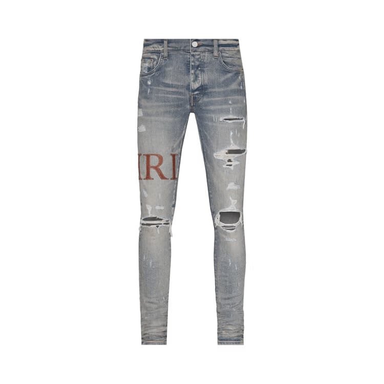 Amiri Leather Stitch Logo Jean Clay Indigo