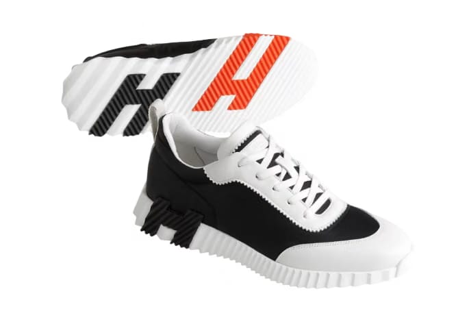 Hermes Bouncing Sneaker Ripstop Fabric Black White Orange