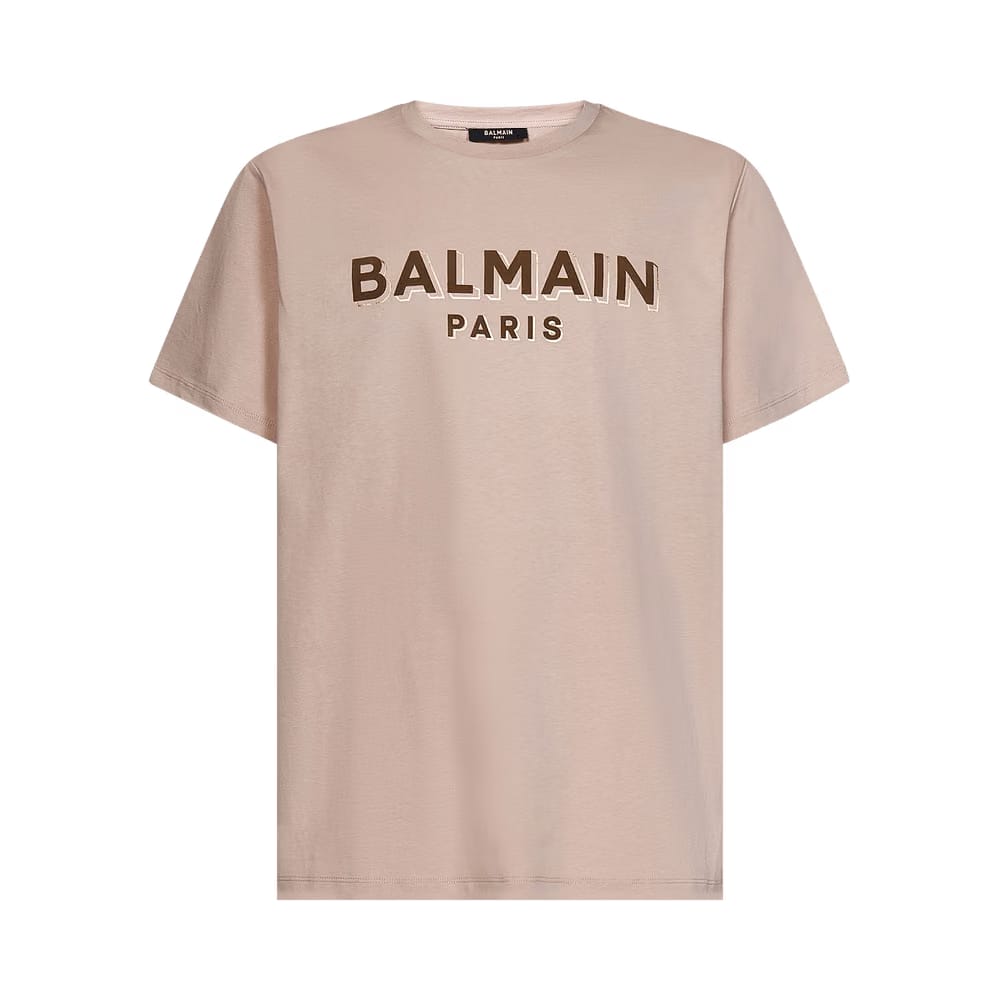Balmain Oversized Flocked Logo T-Shirt Nude/Mole/Gold