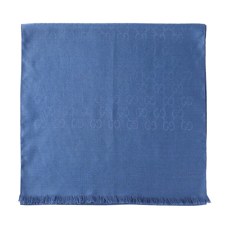 Gucci GG Logo Wool and Silk Scarf Blue