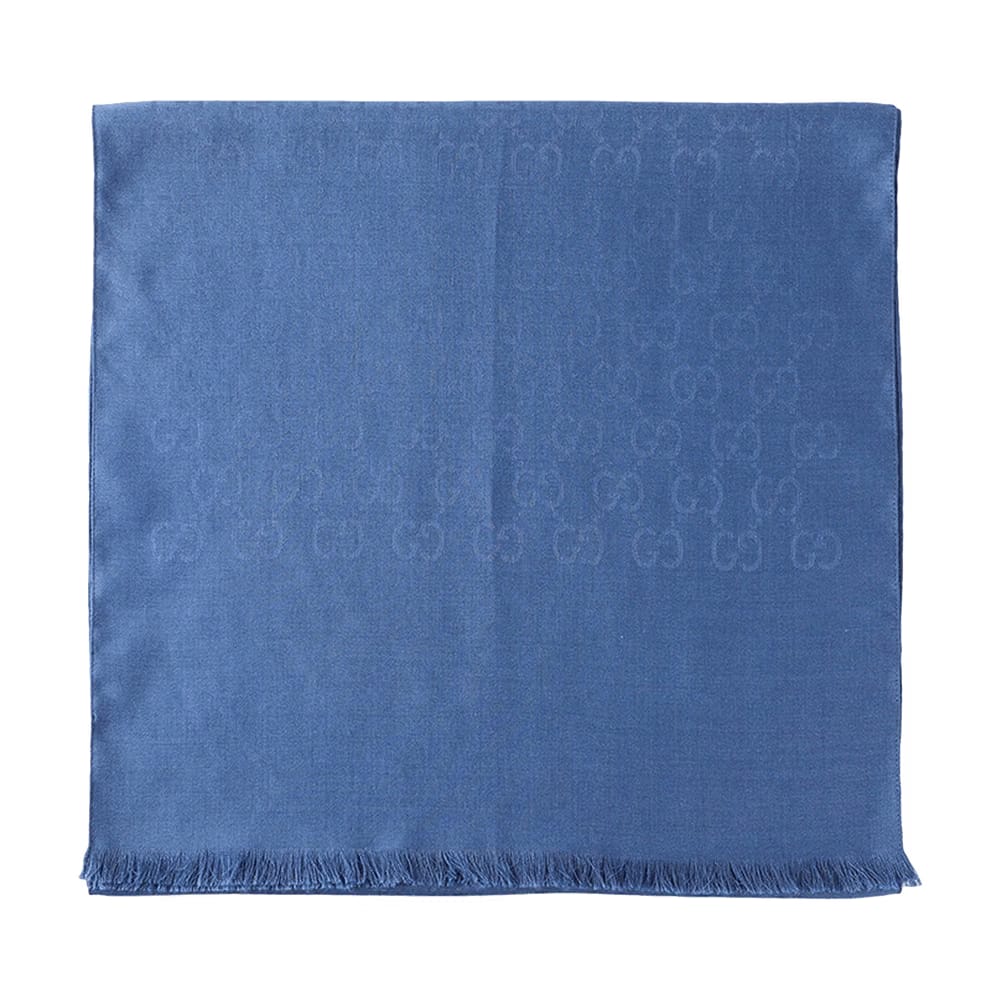 Gucci GG Logo Wool and Silk Scarf Blue