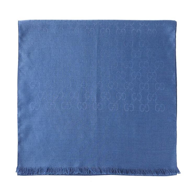 Gucci GG Logo Wool and Silk Scarf Blue