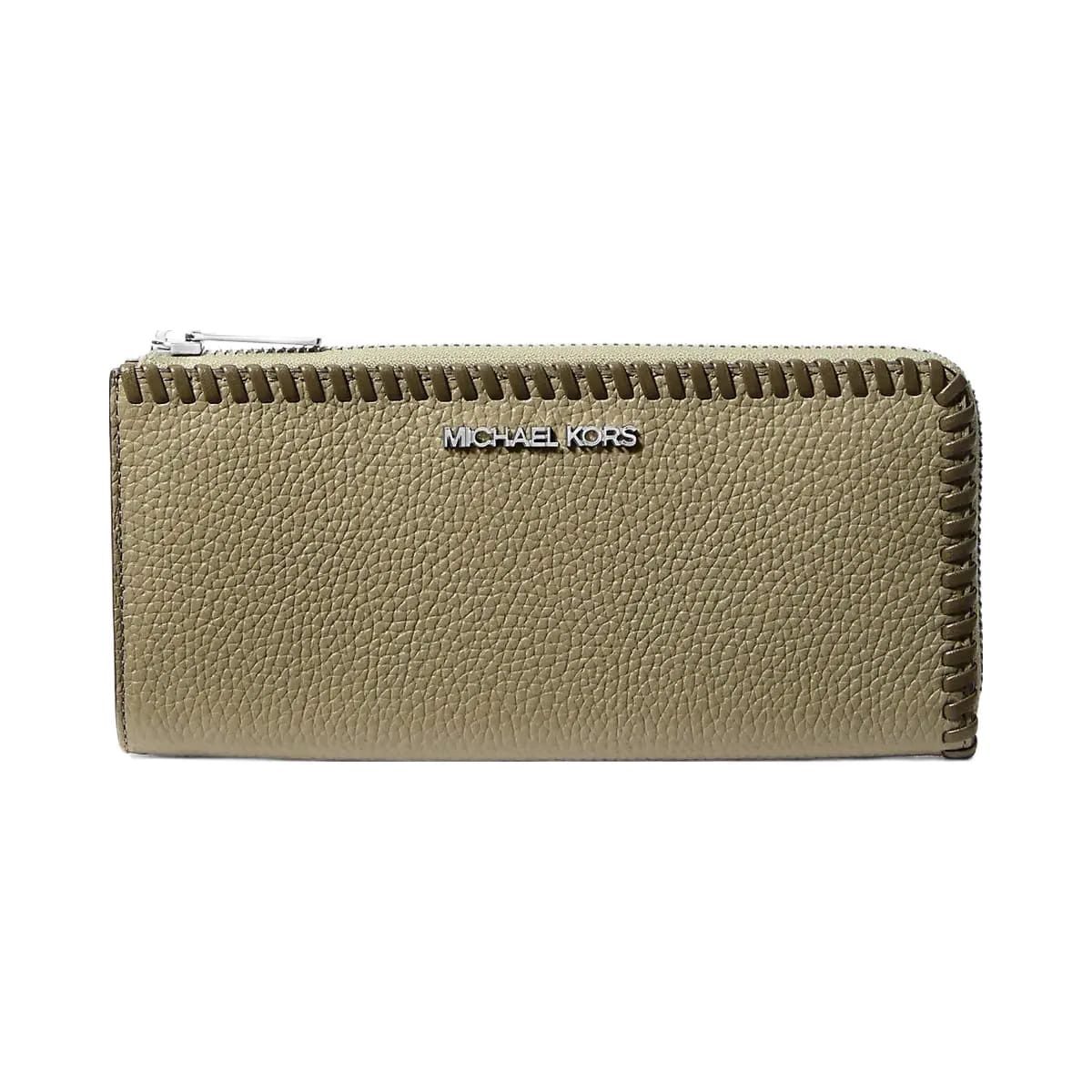 Michael Kors Jet Set Large Pebbled Leather Quarter-Zip Wallet Thyme Multi