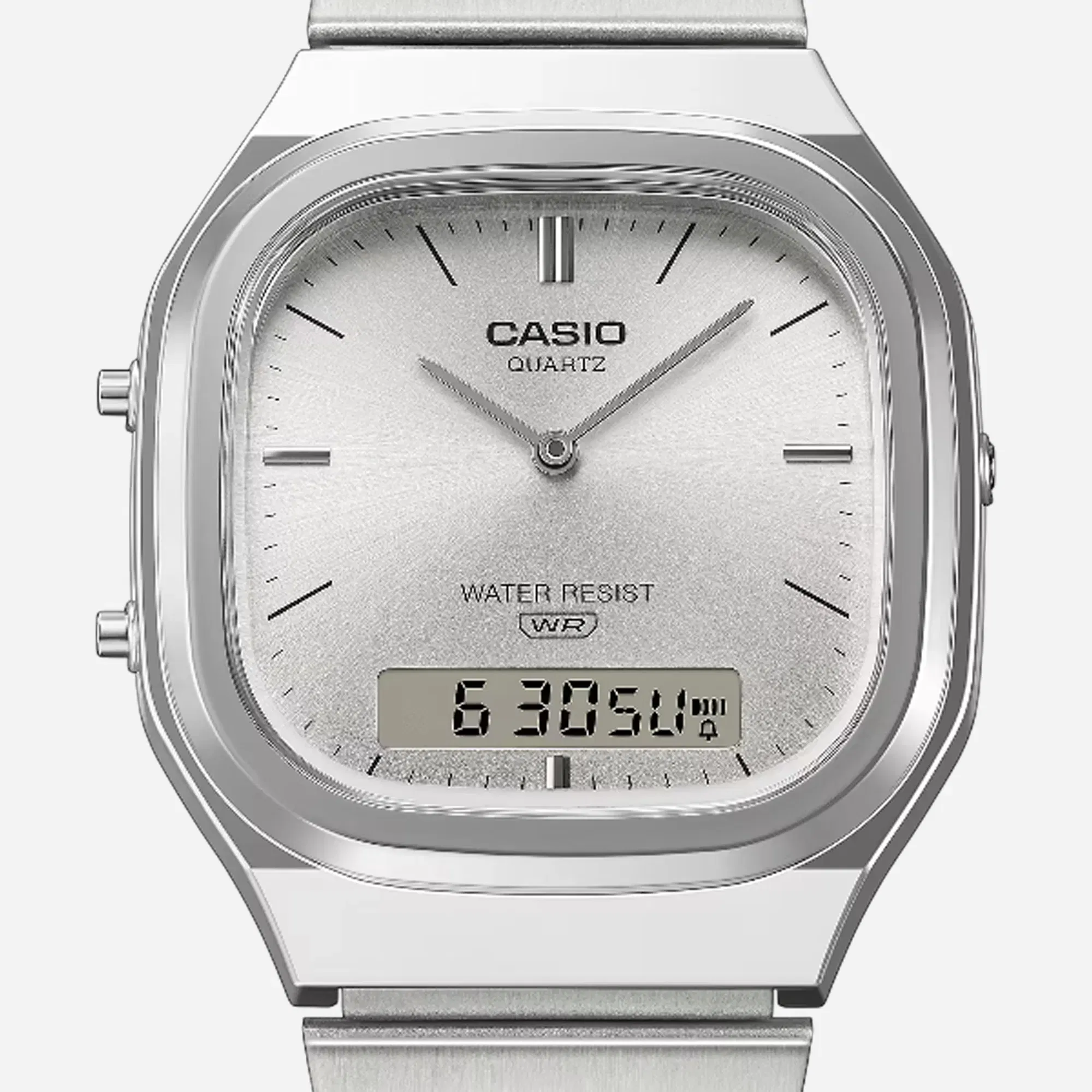 Casio Vintage AQ-240E-7A Silver Dial Analog Digital Stainless Steel Watch with Dual Time