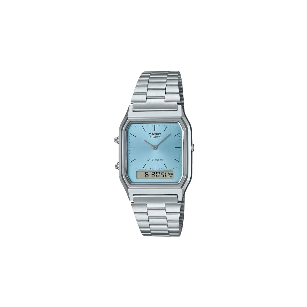 Casio Vintage AQ-230A-2A1MQYDF Quartz Ice Blue Dial Analog Digital Stainless Steel Watch