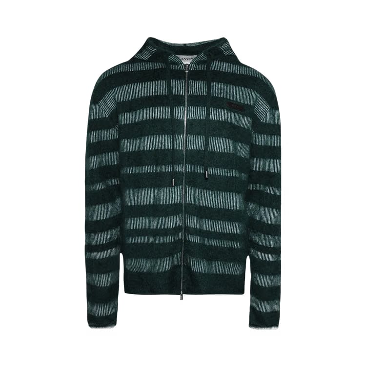 Lanvin Stripes Jacquard Hoodie Forest Green