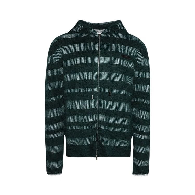 Lanvin Stripes Jacquard Hoodie Forest Green