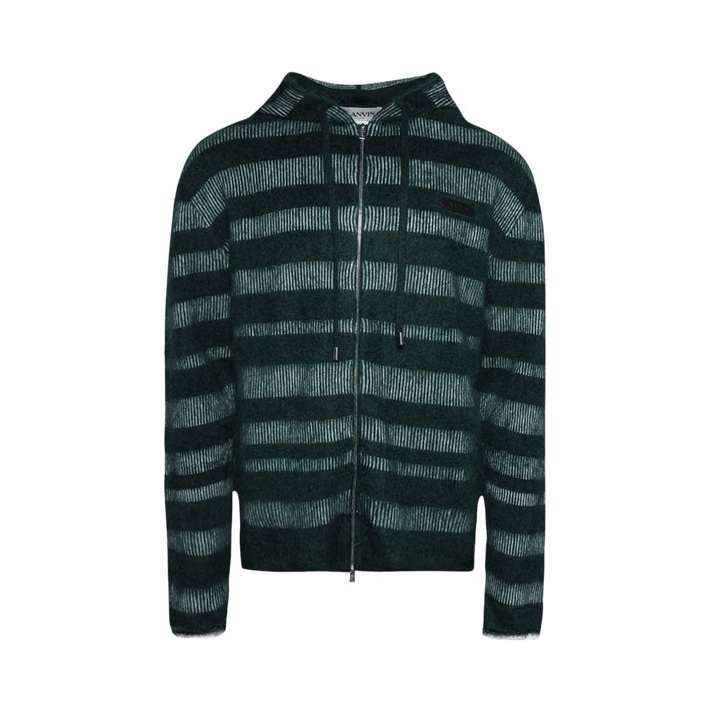 Lanvin Stripes Jacquard Hoodie Forest Green