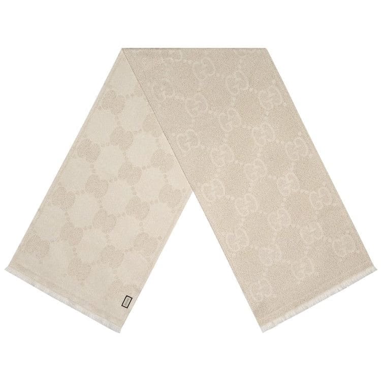 Gucci GG Wool Jacquard Scarf Ivory