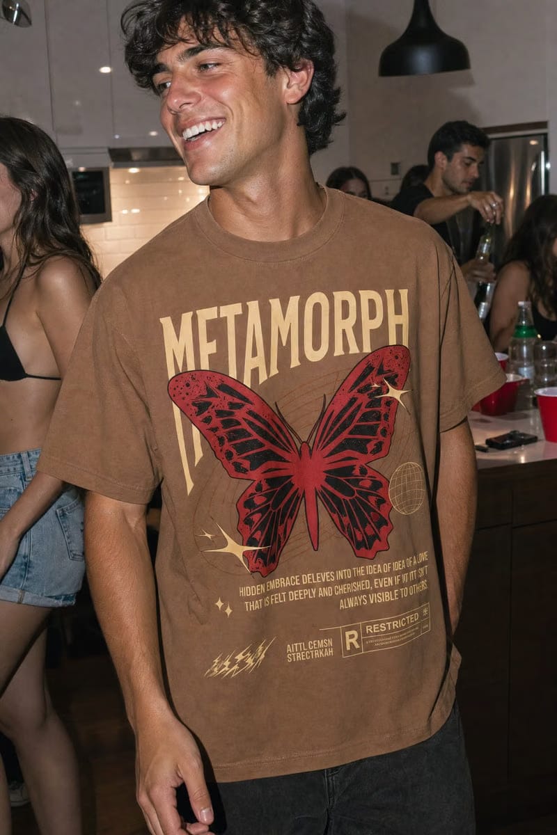 City Off Domes Red Butterfly Brown T-Shirt