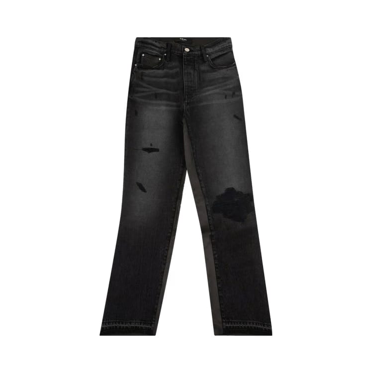 Amiri Leather Hybrid Cropped Jeans Black