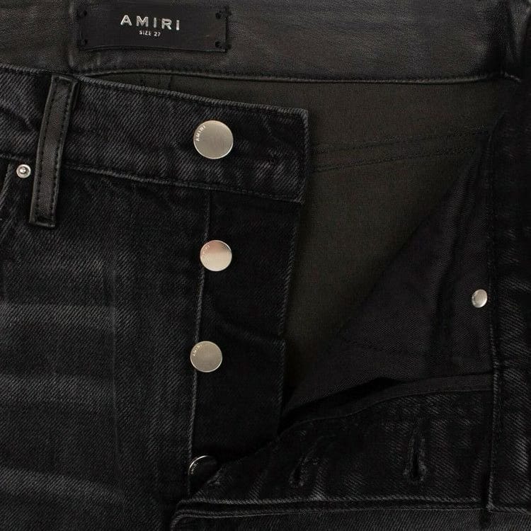 Amiri Leather Hybrid Cropped Jeans Black