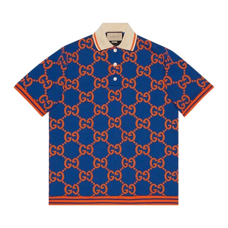 Gucci GG Jacquard Polo T-Shirt Blue/Orange