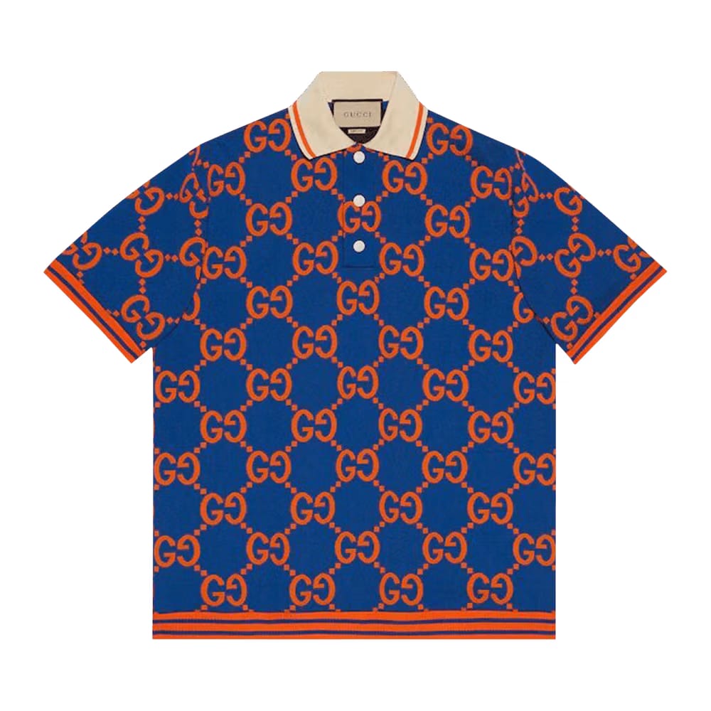 Gucci GG Jacquard Polo T-Shirt Blue/Orange