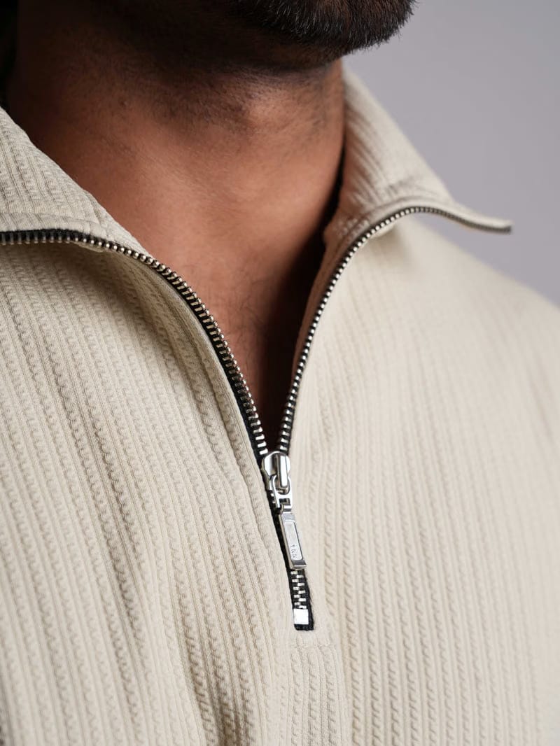 Beige Full Sleeves Quarter Zip