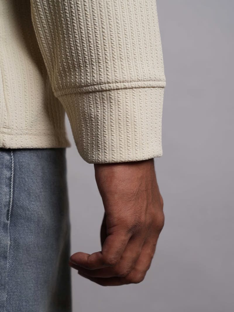 Beige Full Sleeves Quarter Zip