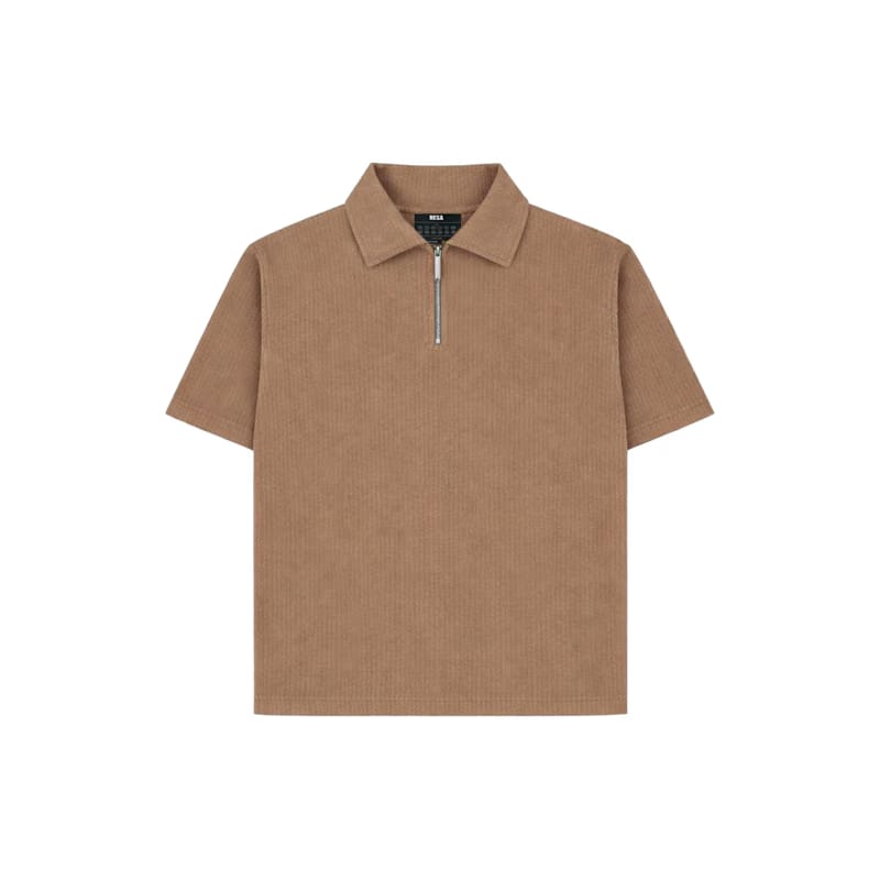 Brown Half Sleeves Quarter Zip
