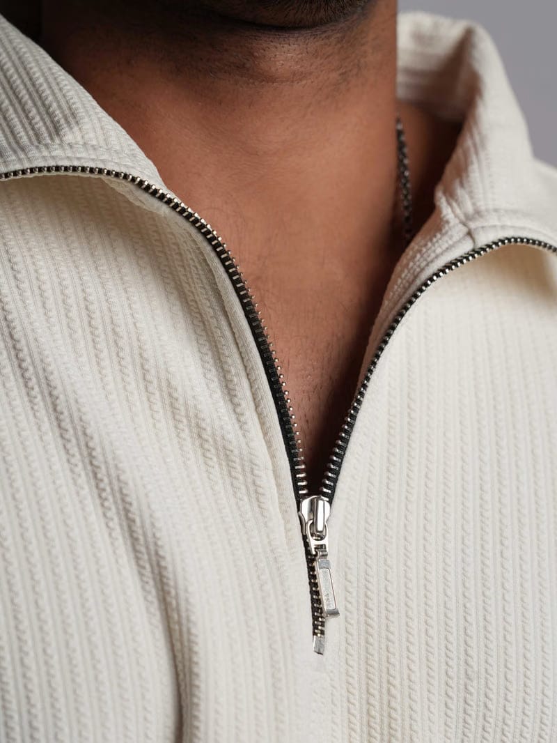 Cream Full Sleeves Quarter Zip