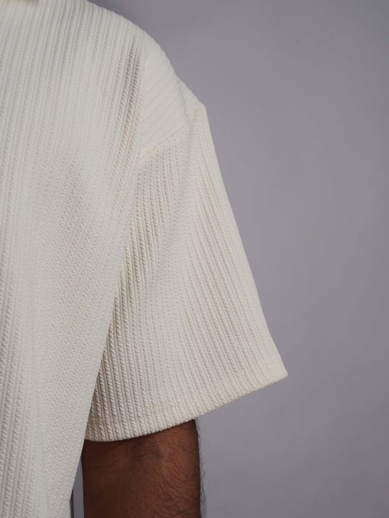 Cream Half Sleeves Quarter Zip