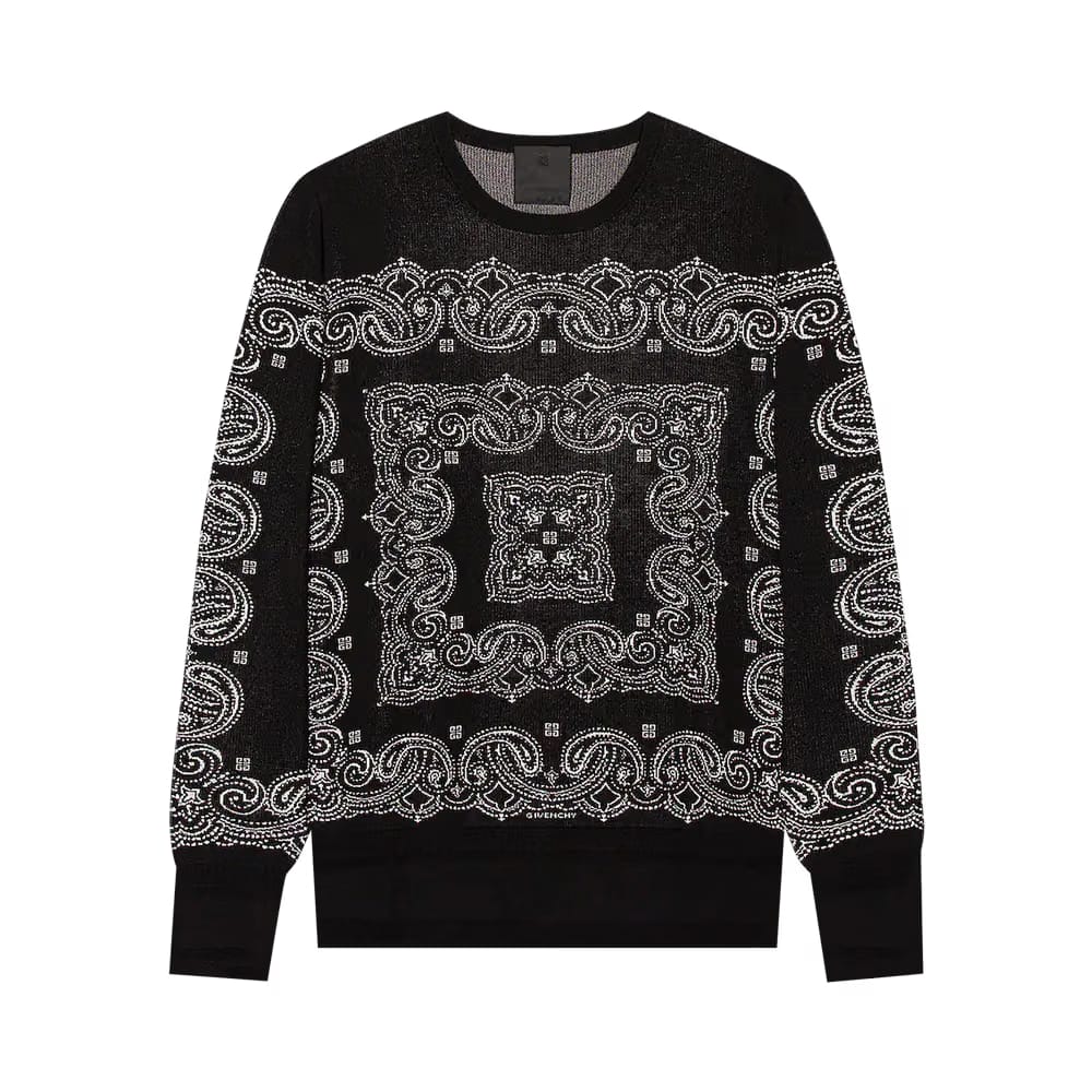 Givenchy Paisley Jacquard Silk Knitwear Sweater Black/White
