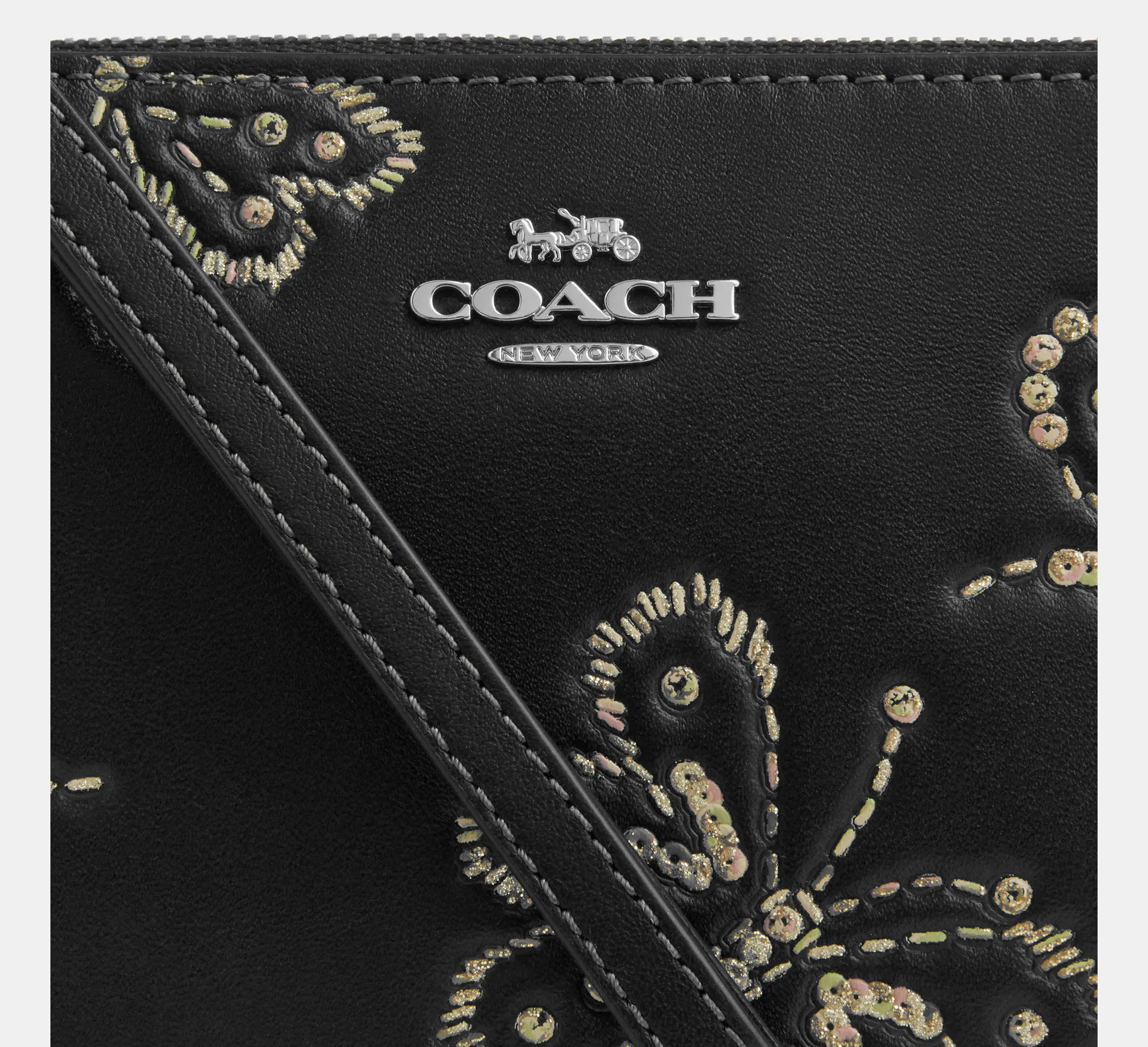 Corner Zip Wristlet With Sparkly Butterfly Print