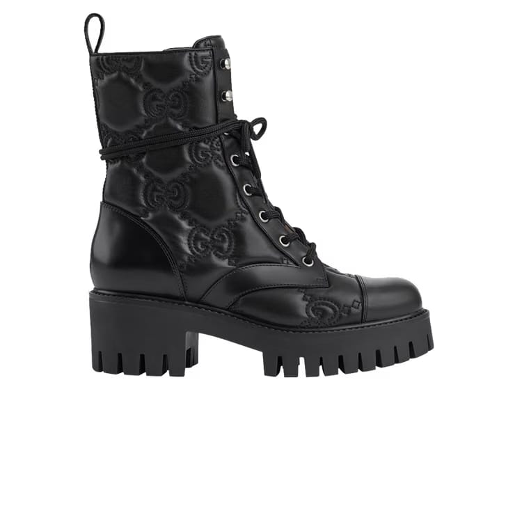 Gucci Wmns GG Matelassé Lace Up Boot 'Black'