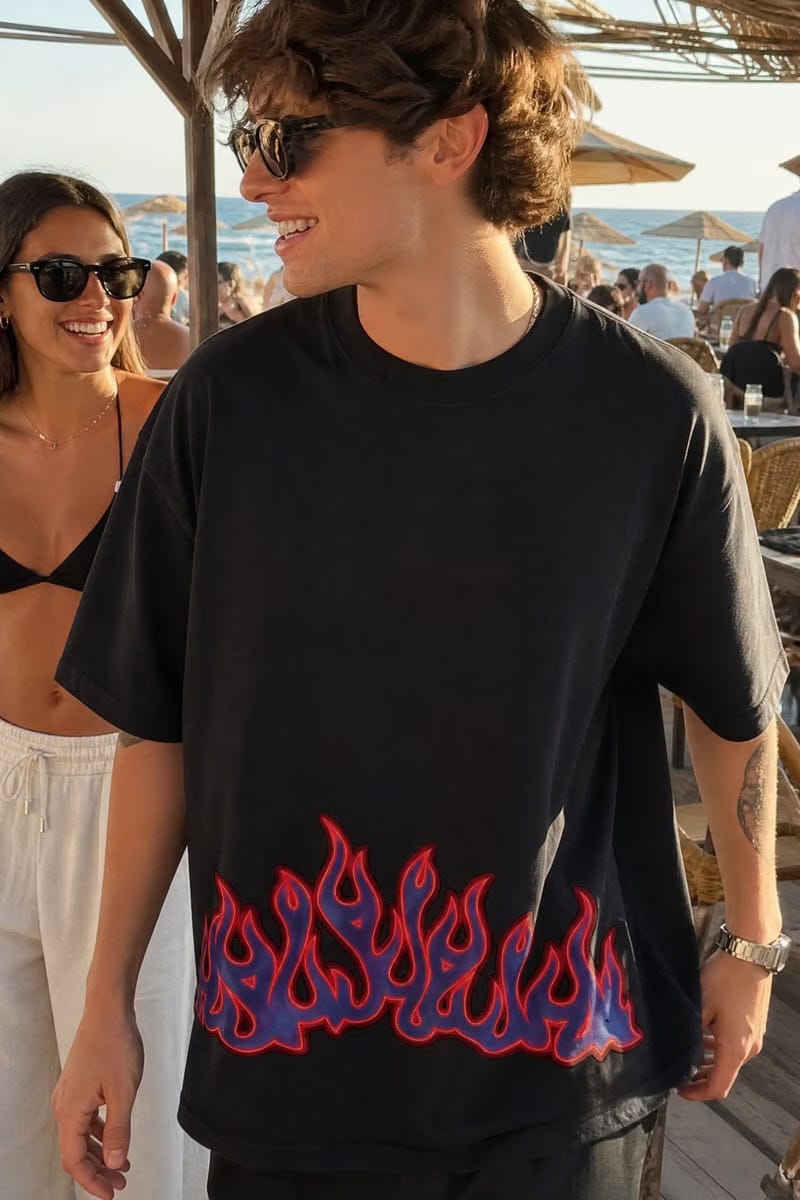 Off Supply Aurora Flames Statement T-shirt