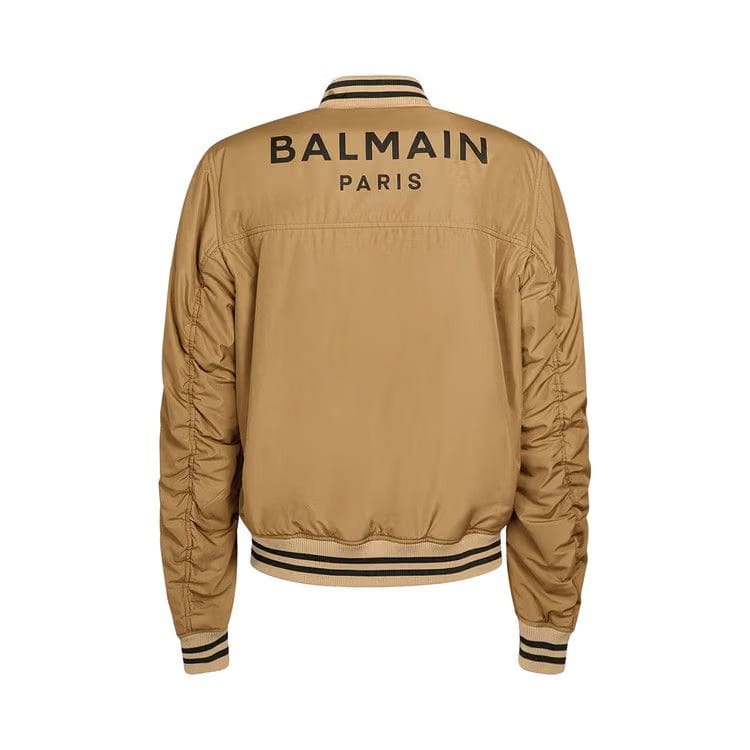 Balmain Logo Printed Bomber Jacket Light Khaki